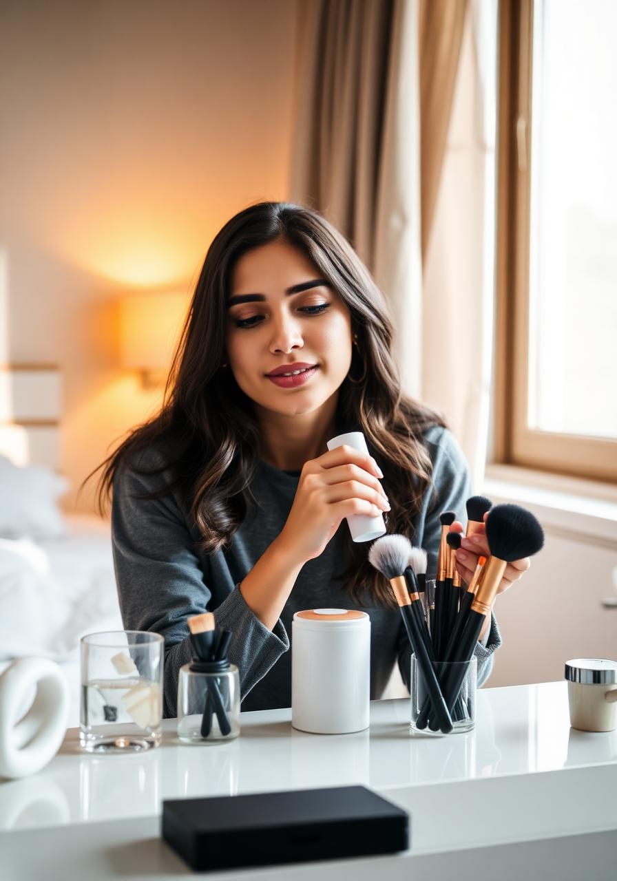 Brochas de maquillaje limpias y secas después del limpiador de brochas
